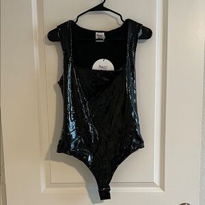 Princess Polly Bartillo Faux Leather Bodysuit Black Size 8